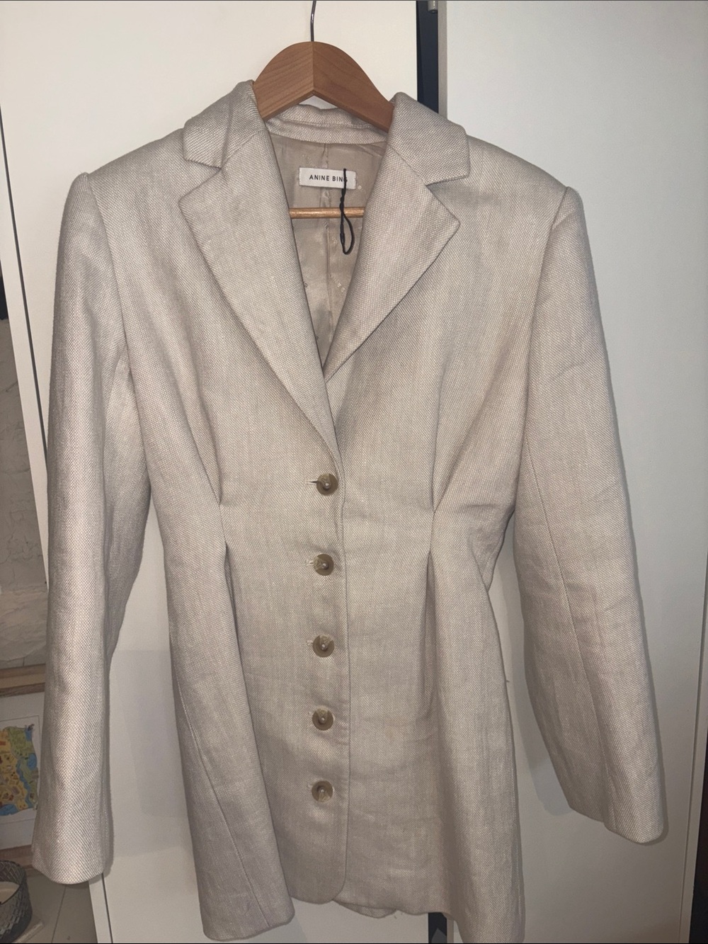 Anine Bing Light Cream Tailored Linen-Blend Blazer